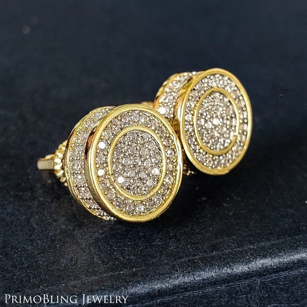 primobling Gold Round Pavé Crystal Stud Earrings
